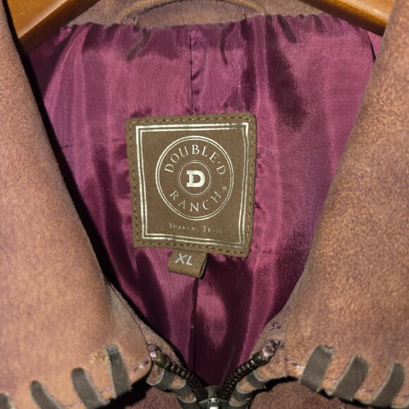 Double D Ranch Brown Suede Embroidered  Leather Fringe Jacket Woman's Size XL - Picture 3 of 9